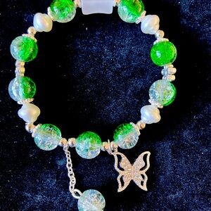 Blue and silver butterfly beaded bracelet #fairycore #cottagecore 8cm/3.14in